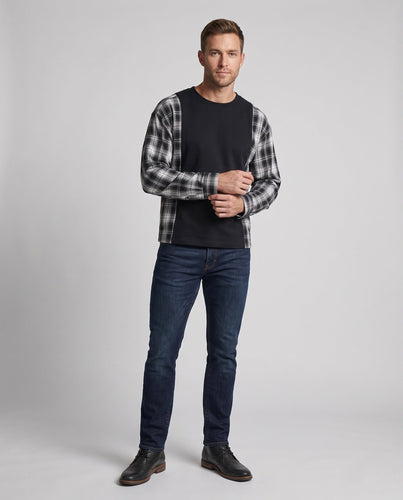 Herren Langarmshirt mit Karomuster-Einsätzen und Sweatshirt-Mittelpanel Drune