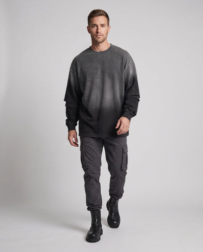 Herren Oversize Lagenlook-Sweatshirt mit eingesetztem Langarm und Vintage-Waschung Drune