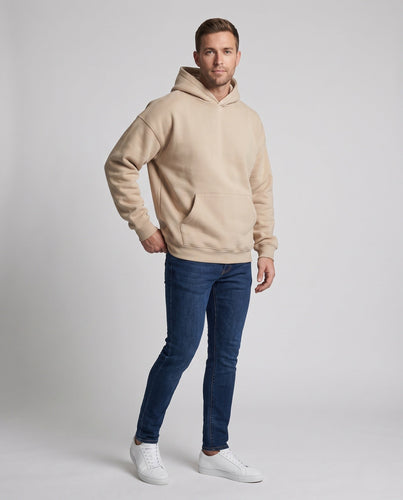 Herren Oversized Kapuzenpullover aus weichem Baumwoll‑Fleece mit Kängurutasche Drune