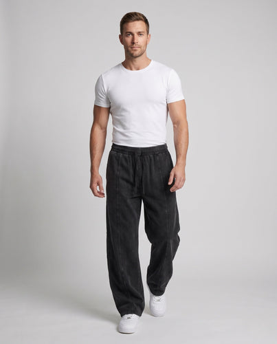 Herren Weite Vintage-Washed Baumwoll-Jogginghose mit Cargo-Taschen und Kordelzug Drune