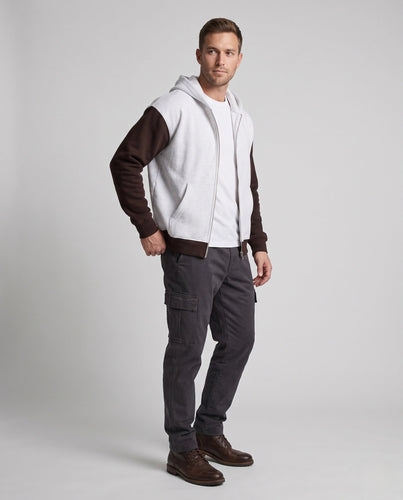 Herren Zip-Hoodie mit Colourblock-Ärmeln, Kängurutasche und geripptem Saum Drune