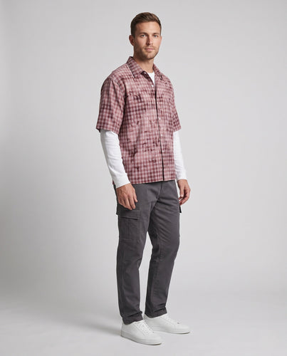 Herren Zweilagiges kariertes Overshirt mit integriertem Longsleeve Drune