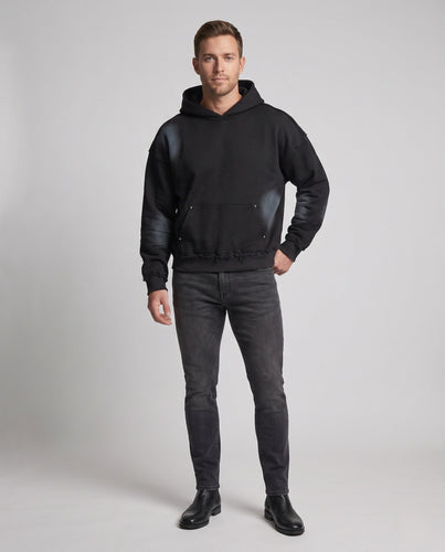 Unisex Oversized Kapuzenpullover mit vintage-verwaschener Optik, Kängurutasche und Nieten-Details Drune