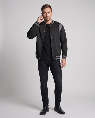 Herren Collegejacke mit Druckknöpfen, geripptem Kragen und sportivem Slim-Fit Drune