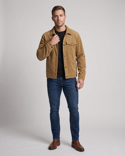 Herren Cord-Truckerjacke mit feiner Kordstruktur und Druckknopfverschluss Drune