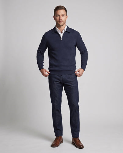 Herren Feinstruktur-Halbzip-Pullover mit Polokragen und 3D-Gewebe Drune