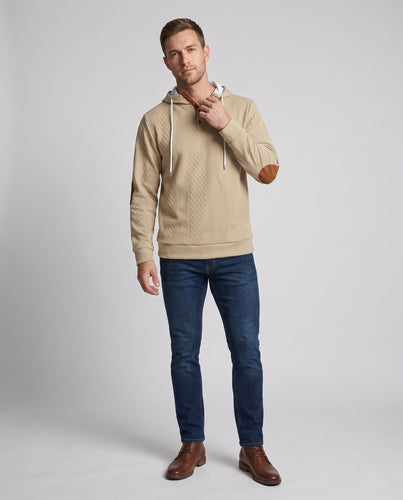 Herren gesteppter Kapuzenpullover mit Knopfleiste und Ellbogenpatches Drune