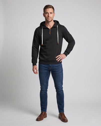 Herren Halbzip-Kapuzenpullover mit Kontrastkordeln und strukturierter Brustnaht Drune
