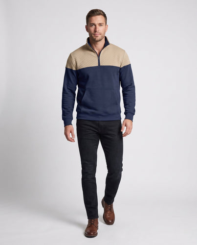 Herren Halbzip-Sweatshirt mit gesteppter Schulterpasse und Kängurutasche Drune