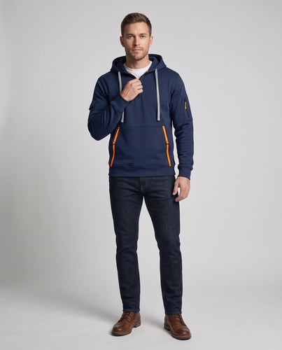 Herren Kapuzenpullover mit Kurzreißverschluss und Cargo-Taschen Drune