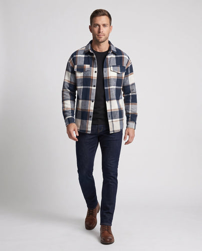 Herren Karierte Overshirt-Hemdenjacke aus Flanell mit Brusttaschen Drune
