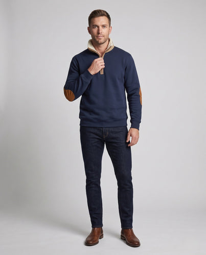 Herren Kuscheliger Zip-Troyer mit Sherpa-Kragen und Ellbogen-Patches Drune