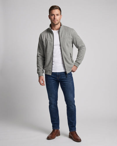 Herren Leichte Sweatjacke mit Stehkragen und Reißverschluss Drune