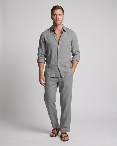 Herren Leinenoptik Hemd- und Relaxhose-Set mit Elastikbund Drune