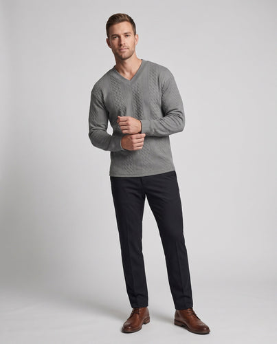 Herren Lockerer V-Ausschnitt-Strickpullover mit Zopfstruktur und Raglanärmeln Drune