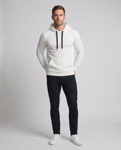 Herren Strukturierter Waffelstrick-Kapuzenpullover mit Kordelzug und Rippbündchen Drune