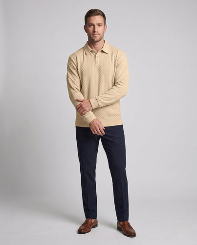 Herren Strukturiertes Langarm-Poloshirt aus Jacquard-Strick Drune