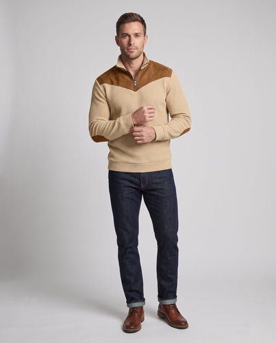 Herren strukturiertes Troyer-Pullover mit Halbreißverschluss und Velours-Schulterbesatz Drune