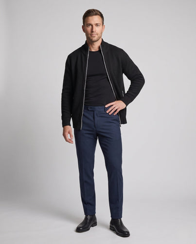 Herren Strukturstrick-Zip-Cardigan mit Stehkragen und kariertem Fleece-Futter Drune