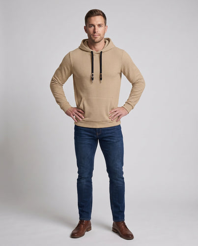 Herren Texturierter Kapuzenpullover mit quadratischer Waffelstruktur und Kordelzug Drune