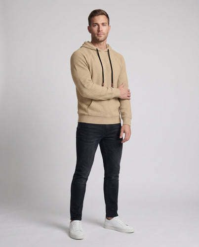 Herren Waffelstrick-Kapuzenpullover mit Kängurutasche und Kontrastkordeln Drune