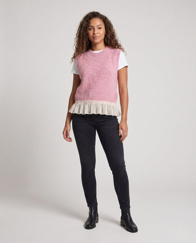 Damen Ärmellose Flauschstrickweste mit Chiffonvolantsaum Drune