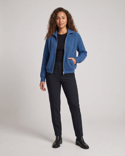 Damen gerippte Strickjacke mit Stehkragen und Reißverschluss Drune