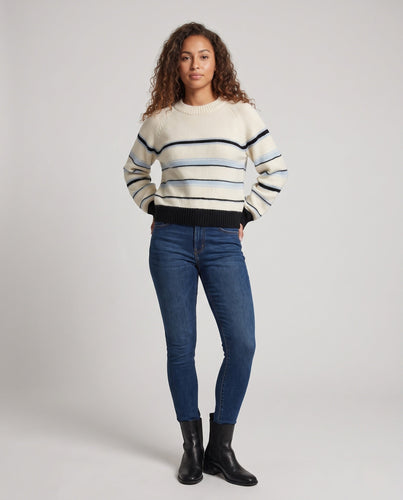 Damen Gestreifter Feinstrick-Pullover mit Raglanärmeln und geripptem Saum Drune