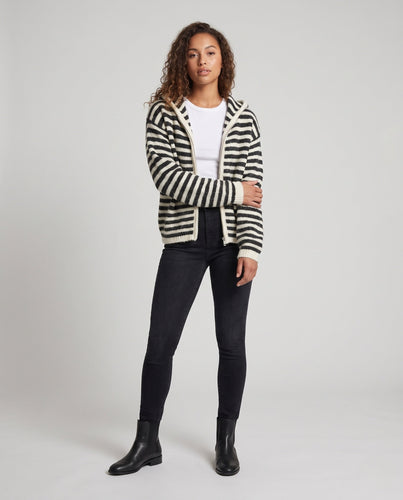 Damen Gestrickte Kapuzen-Cardigan mit Reißverschluss und feinem Streifenrelief Drune