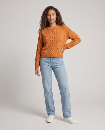 Damen Grobgestrickter Pullover mit Zopfmuster und Noppenstruktur Drune