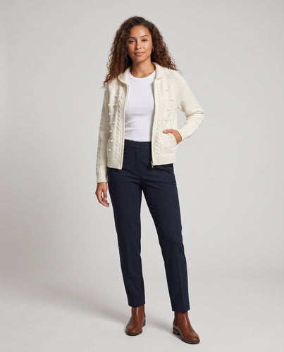 Damen Kapuzen-Strickjacke mit Zopfmuster, Bobble-Struktur und Metallreißverschluss Drune