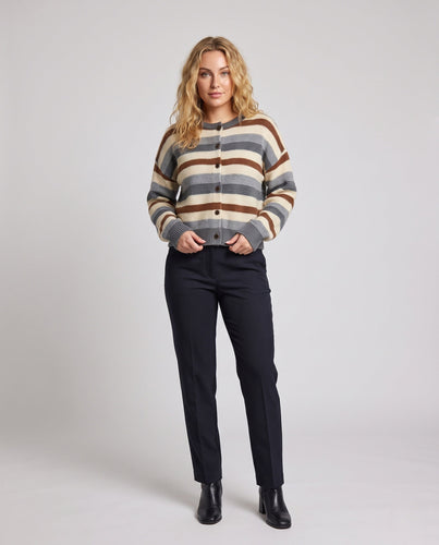 Damen Kurze Cardigan im Retro-Streifen-Look mit Rippenbündchen Drune