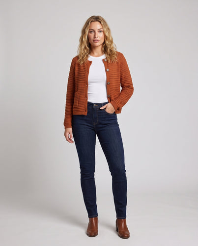 Damen Kurzgeschnittener Strickcardigan mit Strukturstrick und Rundhalsausschnitt Drune