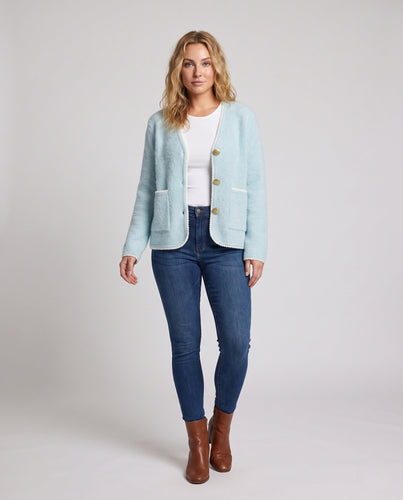 Damen Kuschelige Bouclé-Strickjacke mit Zierborte Drune