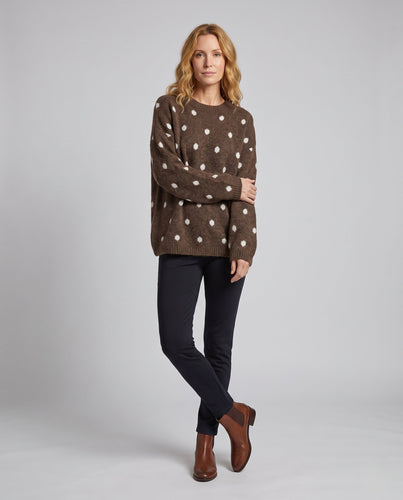 Damen Oversize Flauschpullover mit Tupfen, Rundhals und Raglanärmeln Drune