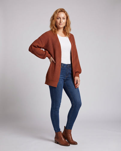 Damen Oversize-Strickcardigan mit offener Front und grober Waffelstruktur Drune