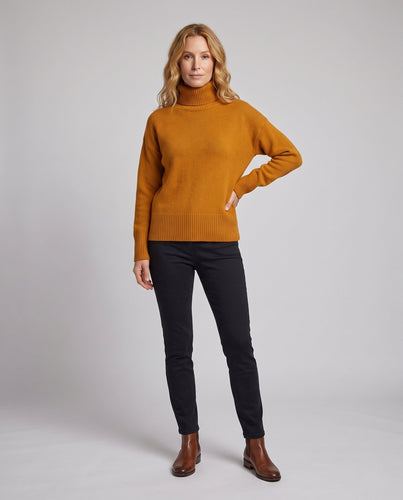 Damen Weicher Oversize-Rollkragenpullover aus Feinstrick mit verlängerter Ärmelmanschette Drune