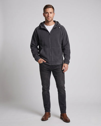 Herren Oversized Fleecejacke mit Kapuze, Reißverschluss und Kängurutaschen Drune