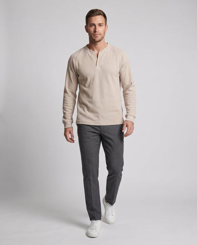 Herren Oversized Strukturiertes Langarm‑Sweatshirt mit V‑Notch‑Ausschnitt Drune