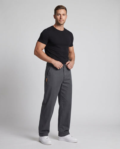 Herren weite locker fallende Baumwoll-Chinohose mit geradem Bein und Seitentaschen Drune