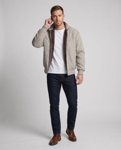 Herren Winter-Bomberjacke aus Veloursimitat mit extraweichem Plüschfutter und Rippkragen Drune