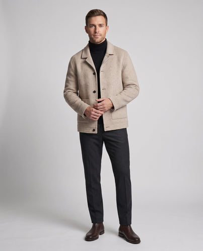 Herren Kurzjacke im Wollmix mit Druckknopfverschluss, aufgesetzten Taschen und weichem Reverskragen Drune
