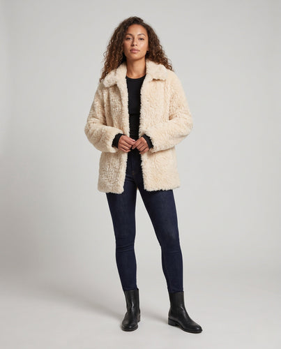 Damen Oversize Kunstfell-Mantel mit Teddy-Finish und warmem Futter Drune