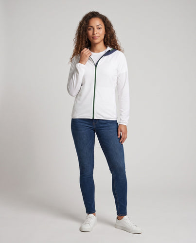 Damen Leichte sportliche Kapuzenjacke aus strukturiertem Funktionsjersey mit durchgehendem Reißverschluss Drune