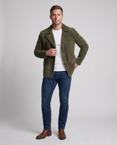Herren Doppelreihige Velourslederjacke mit Reverskragen Drune