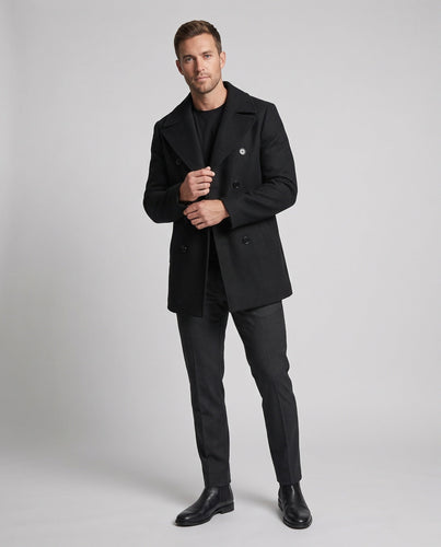Herren Doppelreihiger Wollmix-Pea-Coat mit hohem Stehkragen und taillierter Silhouette Drune