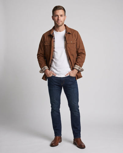 Herren Overshirt mit kariertem Thermofutter, Druckknopfleiste und Pattentaschen Drune