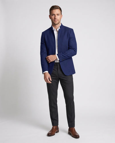 Herren taillierter Woll-Mix Mantel mit Stehkragen und schlanker Silhouette Drune