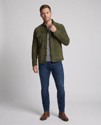 Herren Velourslederjacke mit Stehkragen und Brusttaschen Drune