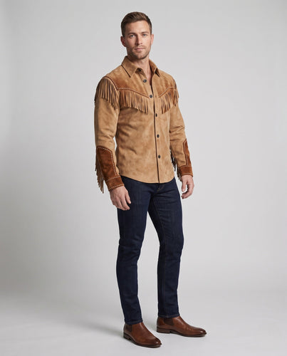 Herren Wildleder-Fransenhemd im Westernstil Drune